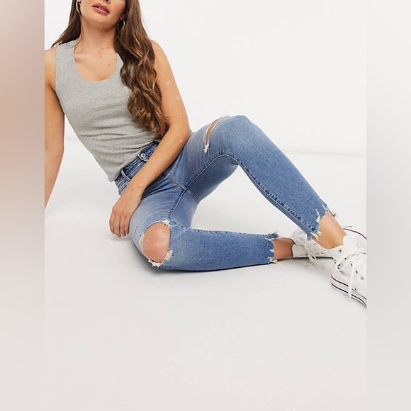 Zara The Skinny High Rise Distressed Ripped Jeans SZ 27 - Picture 4 of 15